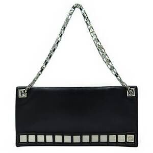 NEW TOMASINI women's leather mirror embellished clutch in black